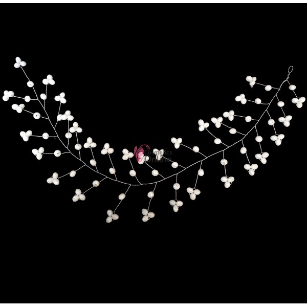 Accesoriu modern pentru decor par WED08F Argintiu cu cristale si perle de 35cm